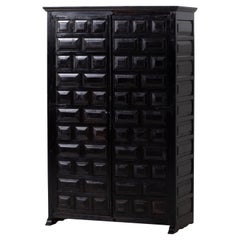 20th Ebonized Catalan Baroque Carved Two Doors Wardrobe, Spain