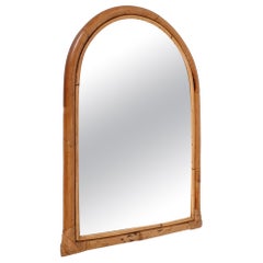 Midcentury Italian Arch Mirror with Double Bamboo and Rattan Frame, Italy, 1970s