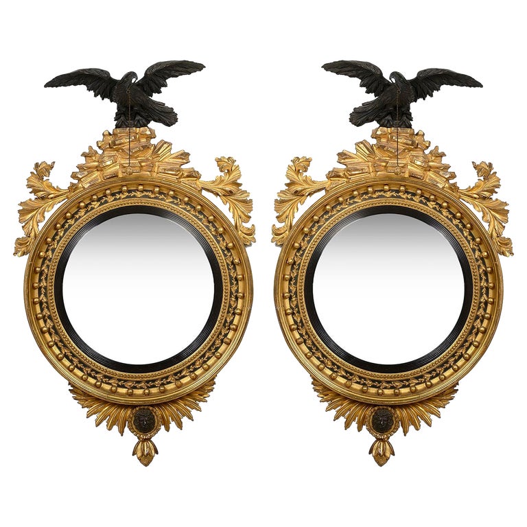 Magnificent Pair of Regency Period Convex Wall Mirror, 1820 For Sale at 1stDibs