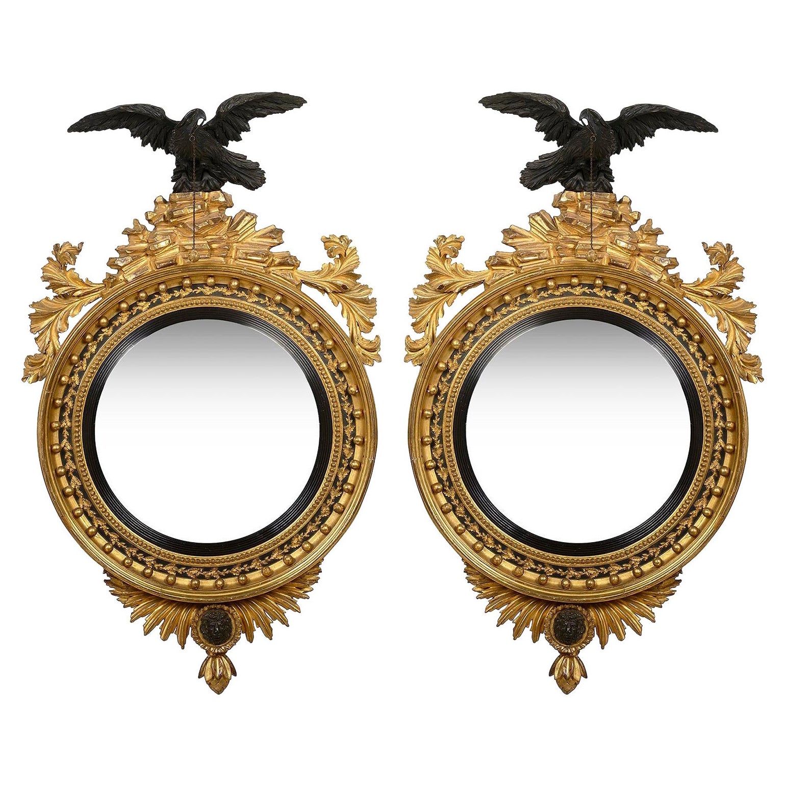 Magnificent Pair of Regency Period Convex Wall Mirror, 1820