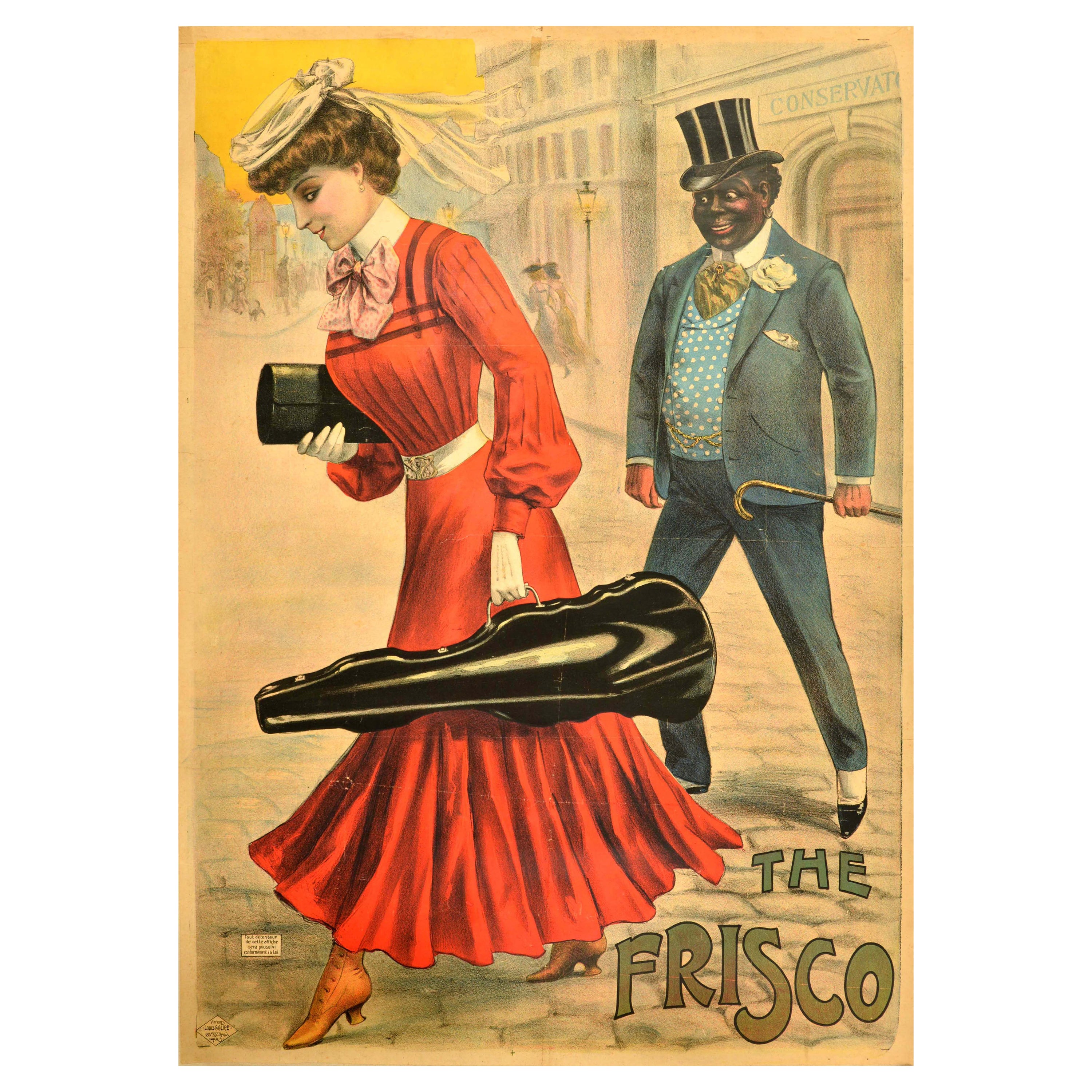 Original Antique French Advertising Poster The Frisco Theatre Play Louis Galice For Sale