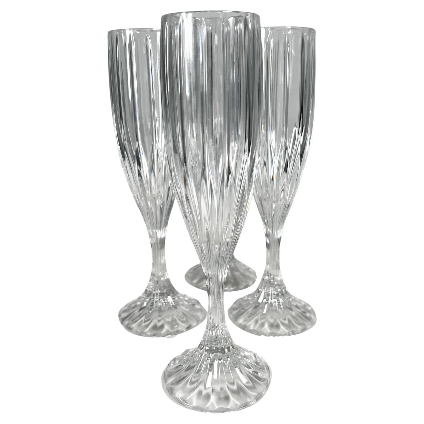 1990s Mikasa Set of Four Park Lane Champagne Fluted Crystal Glasses