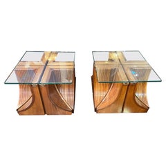 Pair of Solid Cherrywood and Glass Coffee Tables