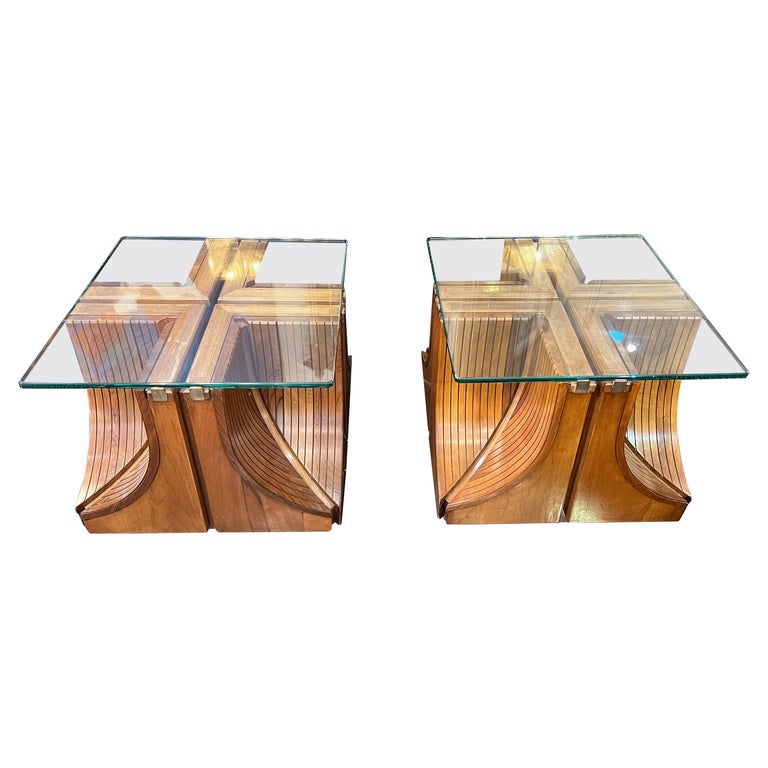 Pair of Solid Cherrywood and Glass Coffee Tables For Sale at 1stDibs