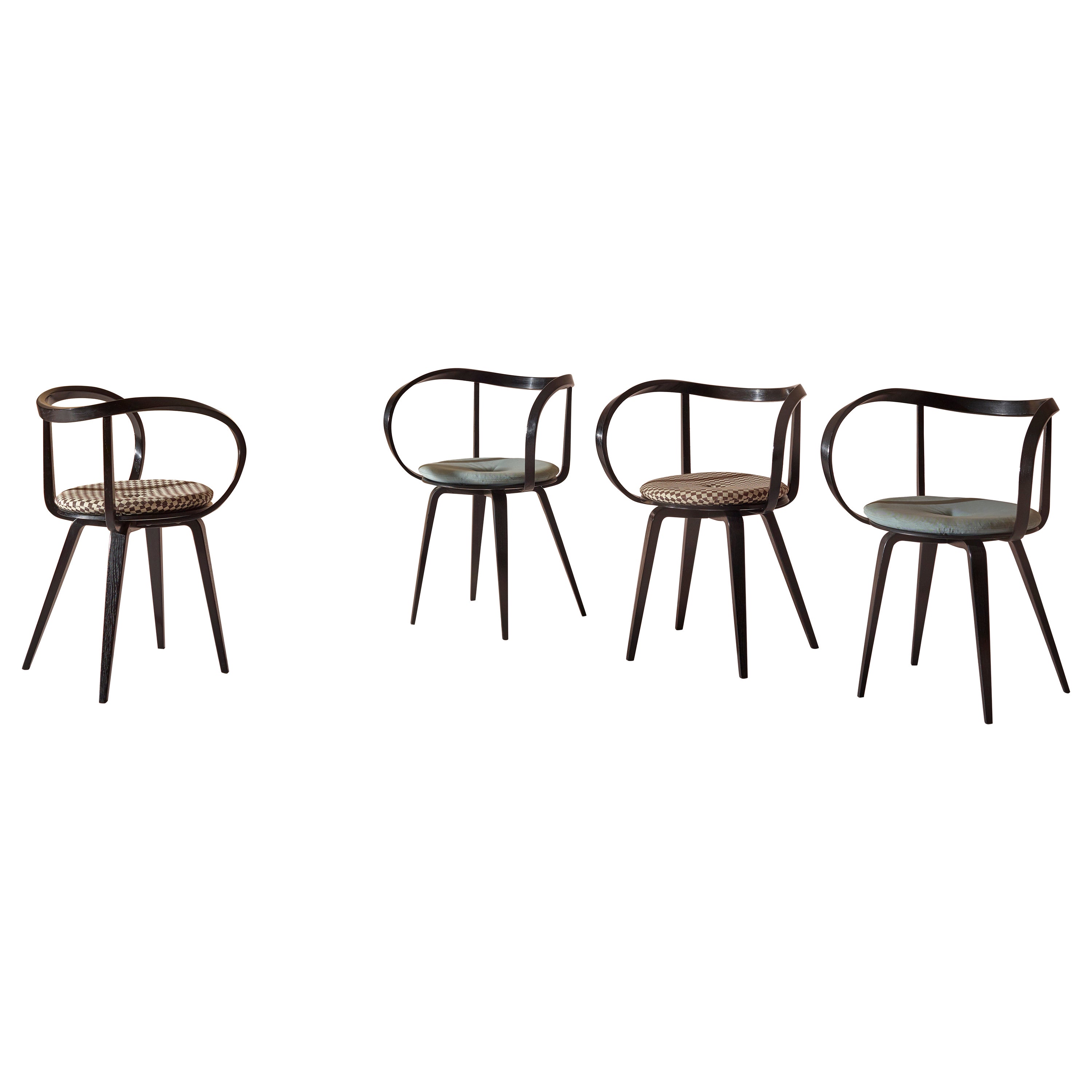 Set of Four George Nelson ''Pretzel'' Armchair Made by ICF, Italy, 1984-1986 For Sale