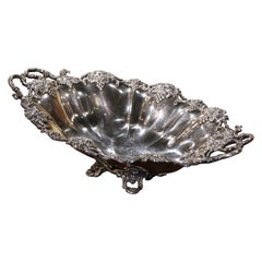 Antique 19th Century French Silver Plated Bread Basket with Vine Decor