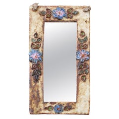 Ceramic Wall Mirror with Flower Motif by La Roue 'circa 1960s'