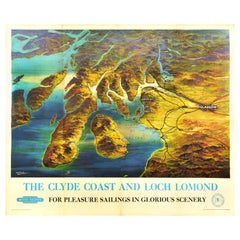 Original Vintage Train Travel Poster Clyde Coast Loch Lomond British Railways