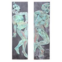 Used Copper Wall Art Sculpture Nude Figures Male & Female