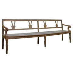 Long 19th Century Rustic Elm and Oak French Hall Bench