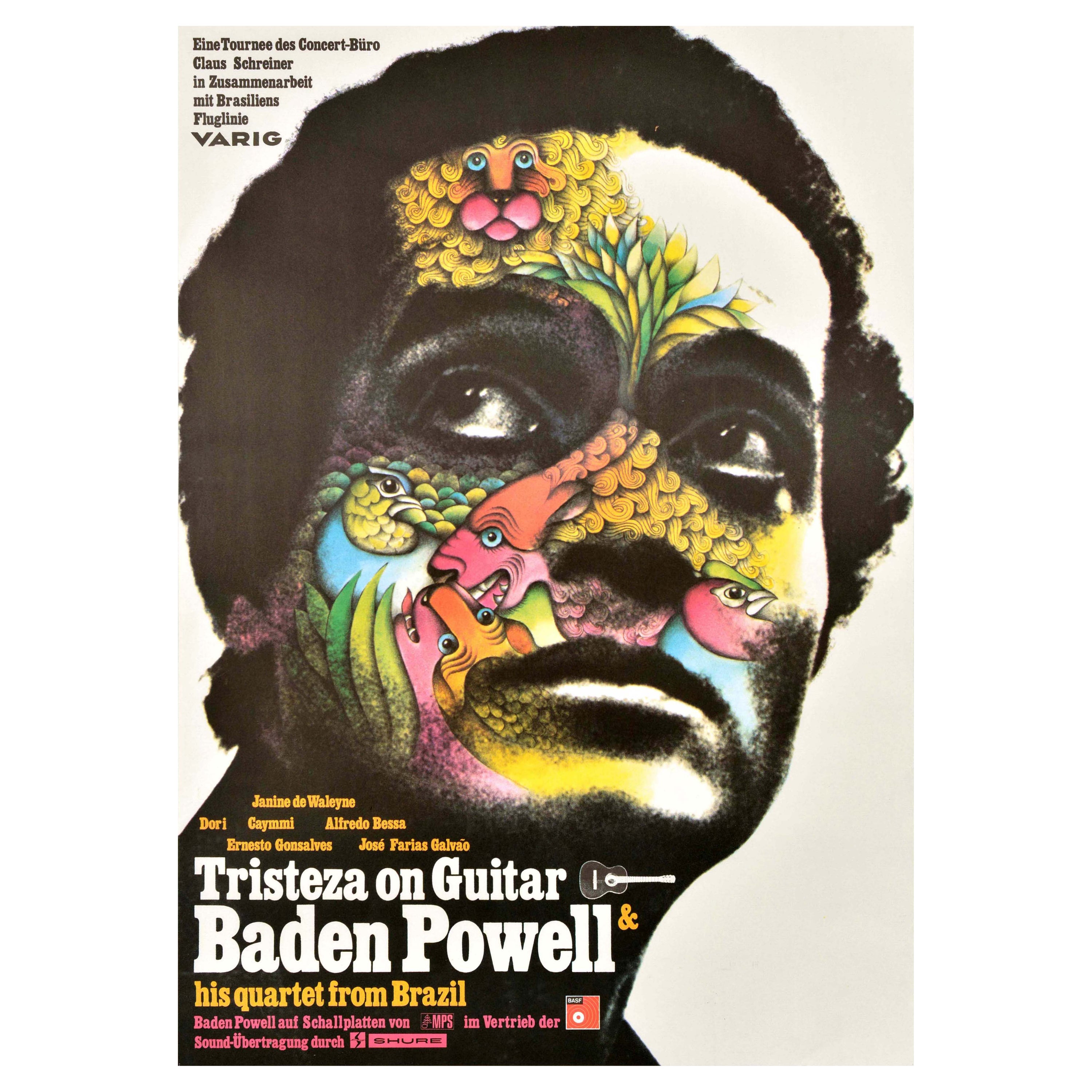 Original Vintage Music Advertising Poster Tristeza On Guitar Baden Powell Jazz For Sale