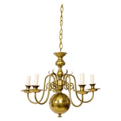 Mid-20th Century Dutch Colonial Style Brass Chandelier