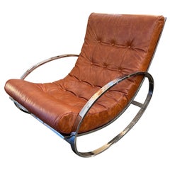 1960s Chrome and Leather Rocking Chair