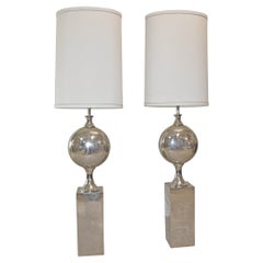 Pair of Barbier Floor Lamps Nickel Finish