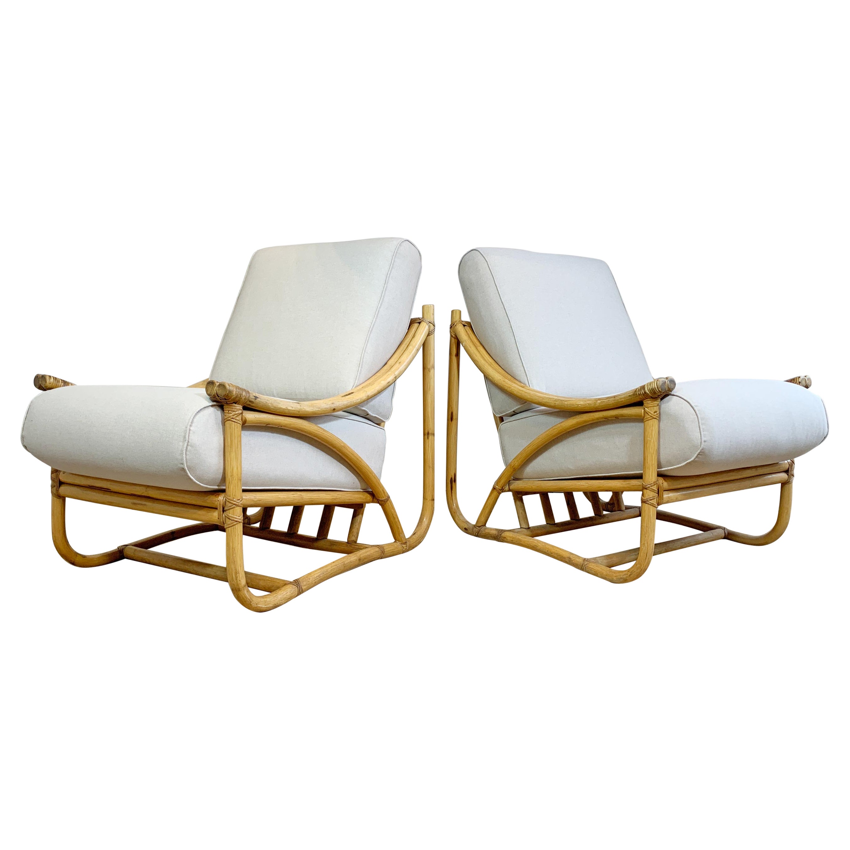  Pair of Angraves of Leicester Rattan Lounge Chairs, 1950s