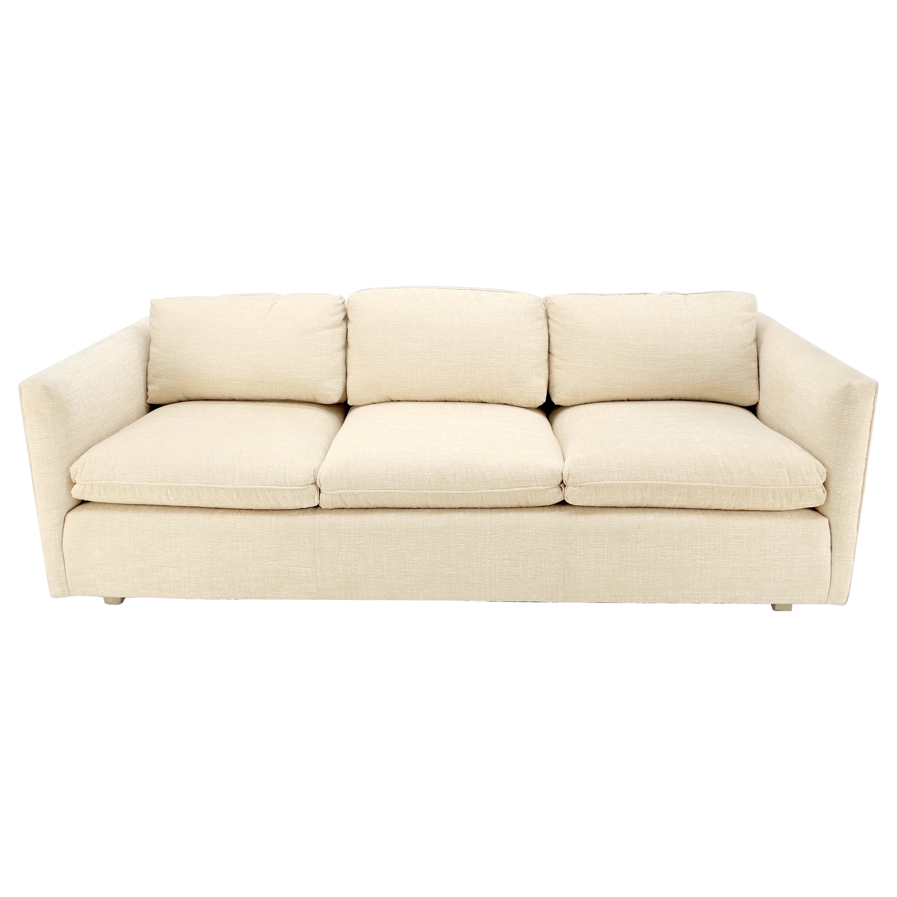 Custom Design Mid-Century Modern Beige Upholstery Box Shape Sofa Mint! For Sale