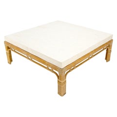 Table basse carrée moderne mi-siècle avec base en bambou et plateau en pierre calcaire blanche MINT