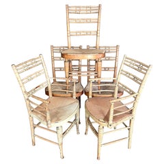 Antique Set of Five American Turned Wood Rush Chairs
