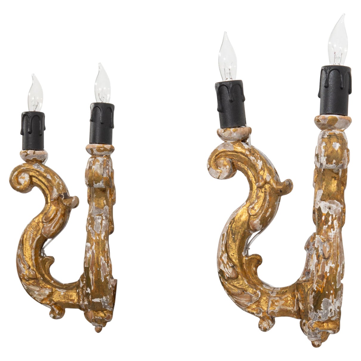 Antique French Wooden Wall Sconces, a Pair