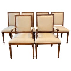 Classic Set of Six French Louis XVI Walnut Dining Chairs with New Upholstery