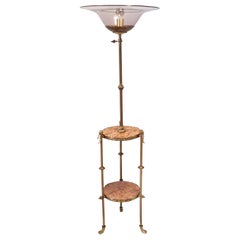 Used Brass Telescopic Floor Lamp with Red Travertine Marble Tops, Italy