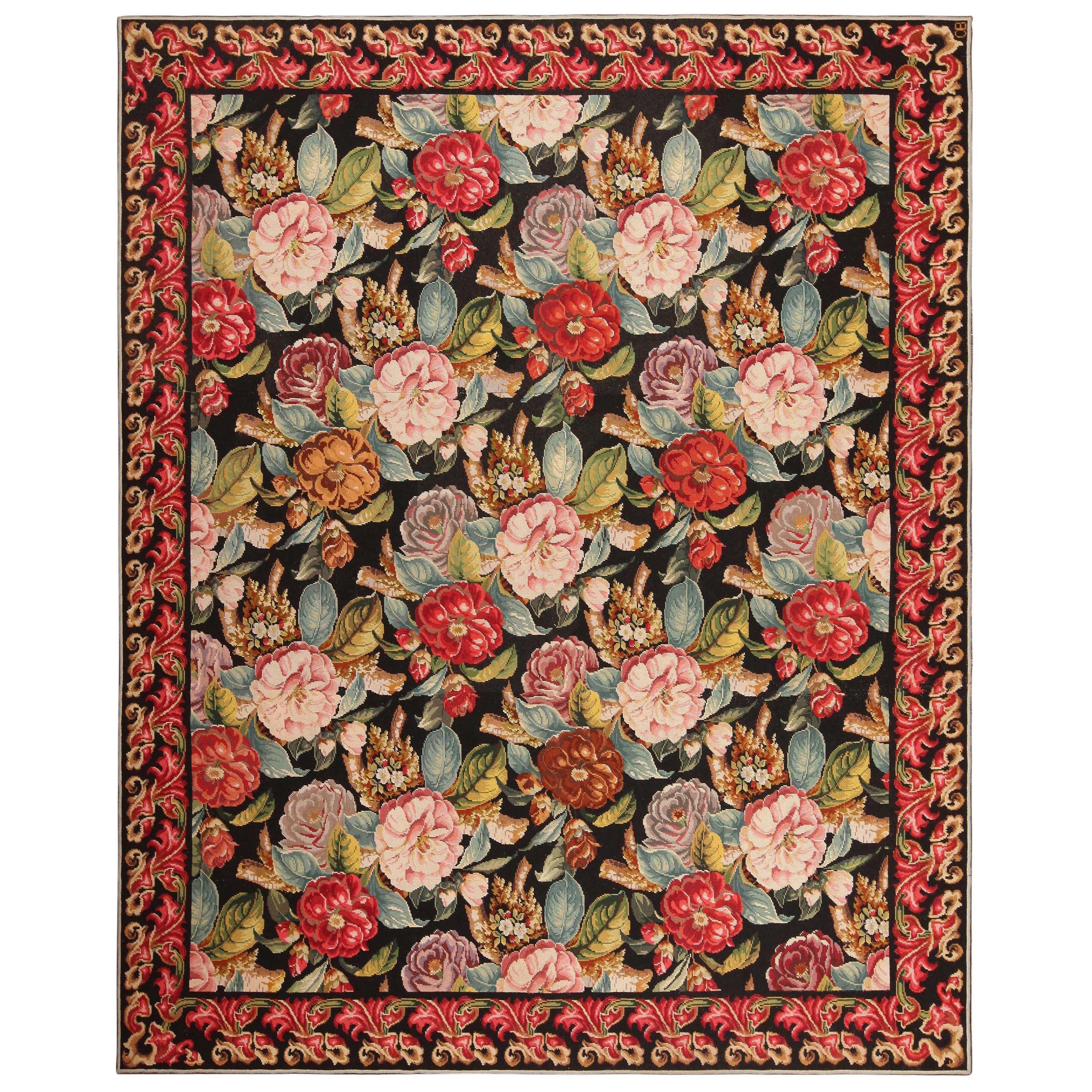 Nazmiyal Collection Antique English Needlepoint Rug. 8 ft 8 in x 10 ft 5 in