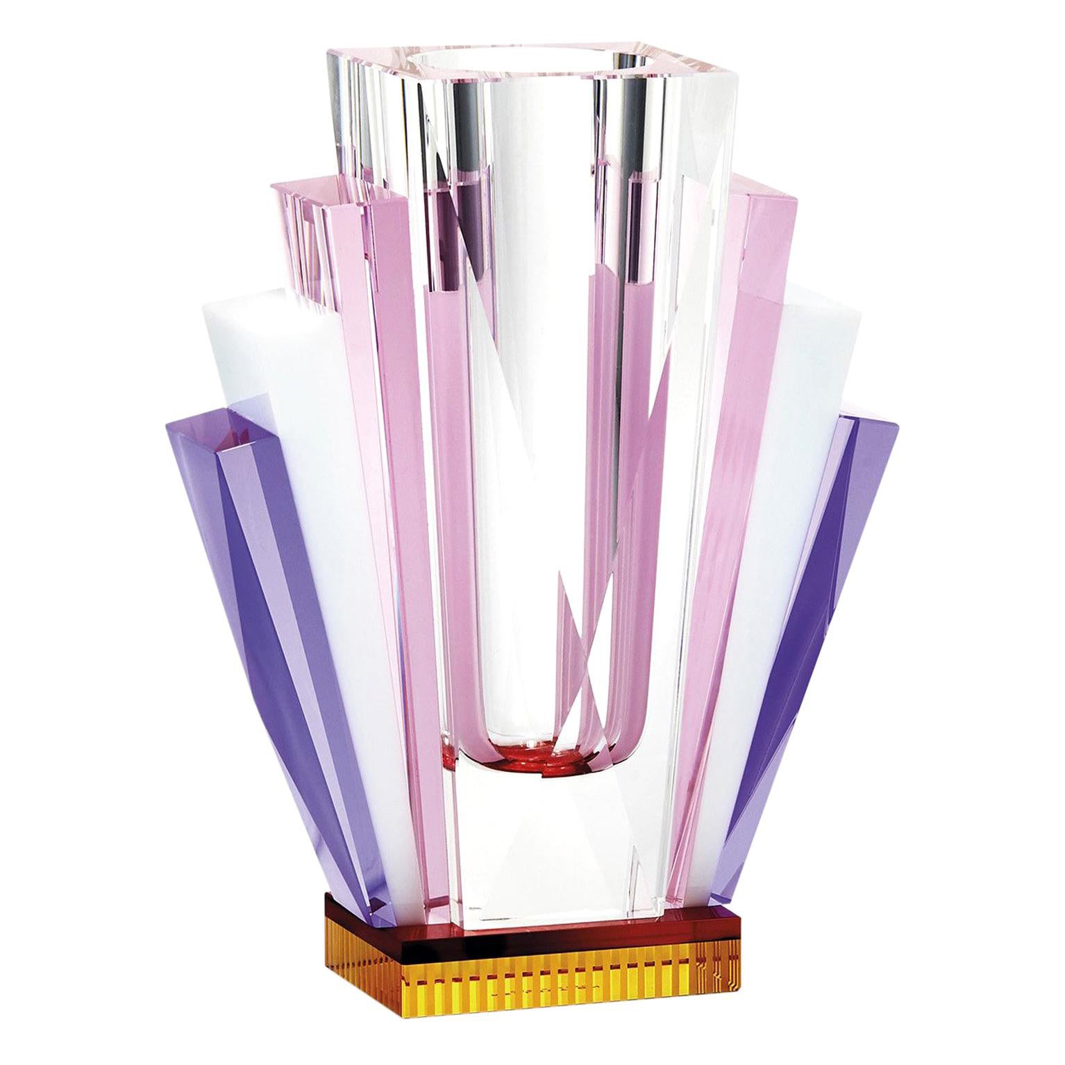 South Beach Crystal Vase, Hand-Sculpted Contemporary Crystal