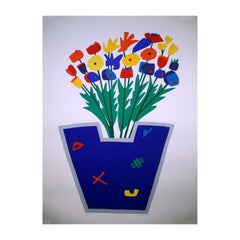 Daniel Gelakoska Blue Vase Contemporary Serigraph with Embossed Artist Seal