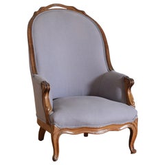 French Rococo Revival Period Light Walnut Slipper Chair, Last Quarter, 19th Cen