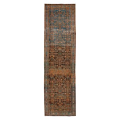Tapis de couloir persan bleu vintage Malayer en laine fait à la main avec motif sur toute la surface