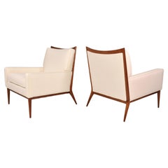 Paul McCobb White Linen Lounge Chairs for Directional, 1950s