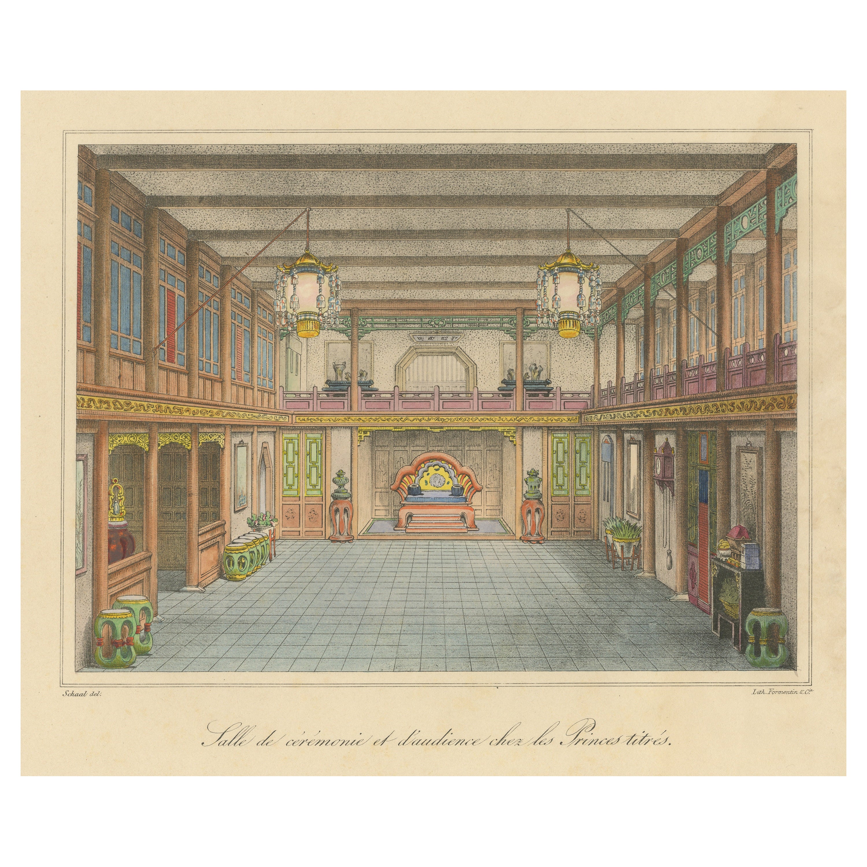 Antique Print of a Chinese Ceremonial and Audience Hall For Sale