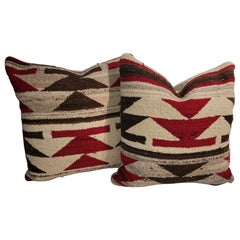 Antique Navajo Indian Weaving Geometric Pillows, Pair