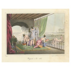 Antique Print of Chinese Bathing Women