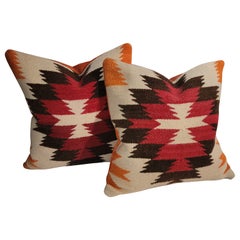 Antique Geometric Navajo Indian Weaving Pillows, Pair