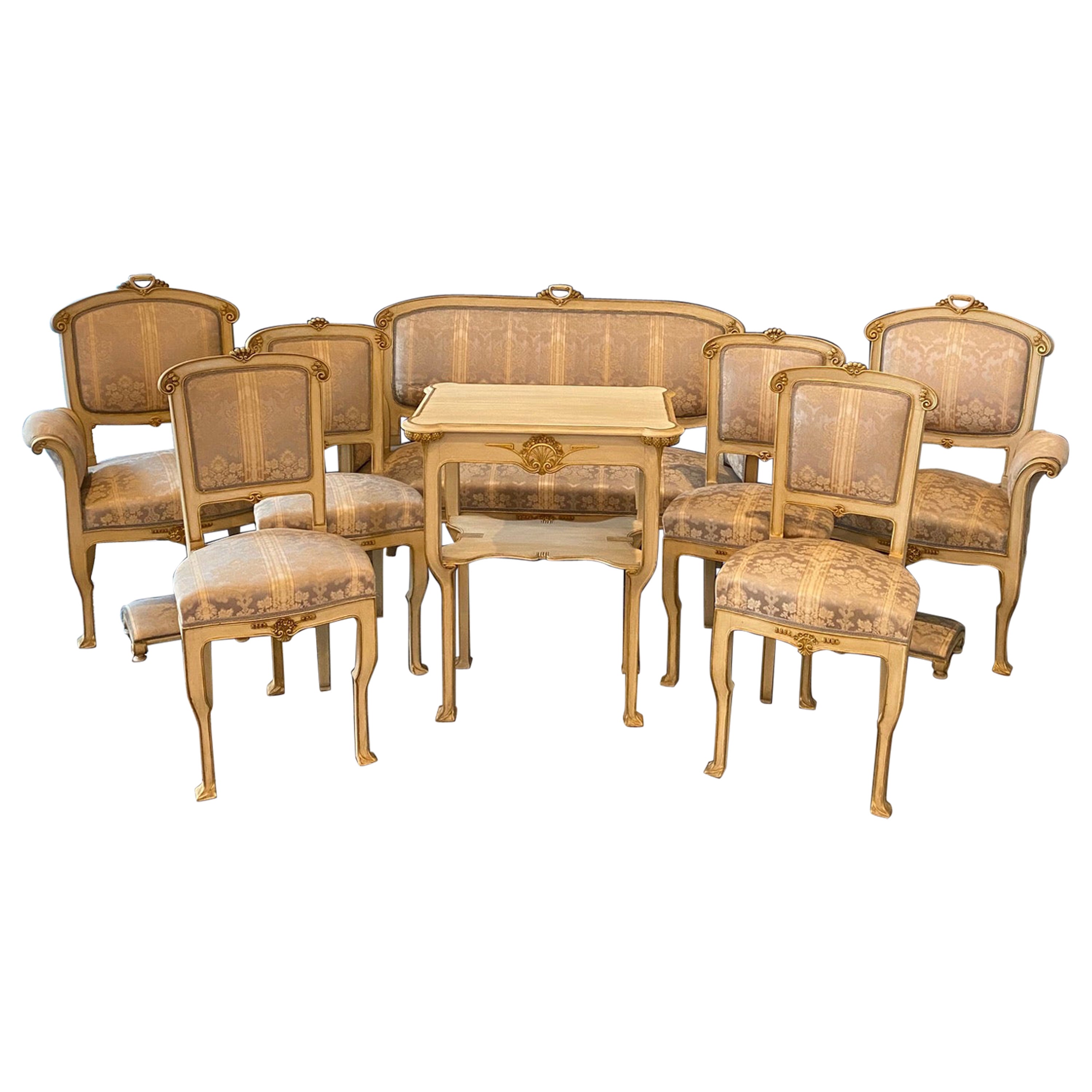 Rare Luxurious 9 Piece Italian Art Nouveau Salon Suite