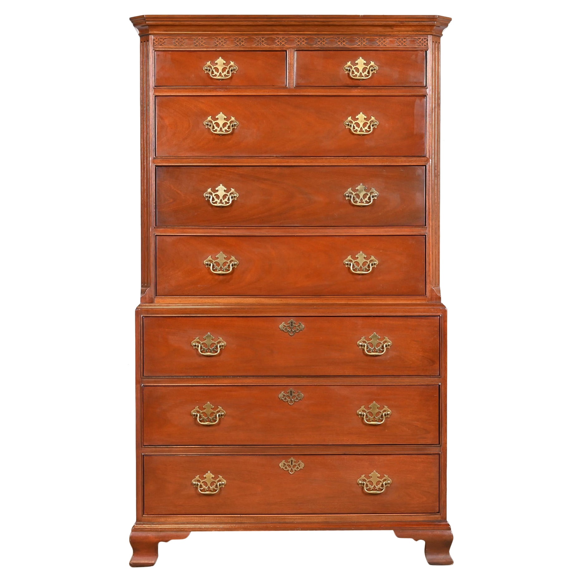 Baker Furniture Georgian Carved Mahogany Eight-Drawer Highboy Dresser