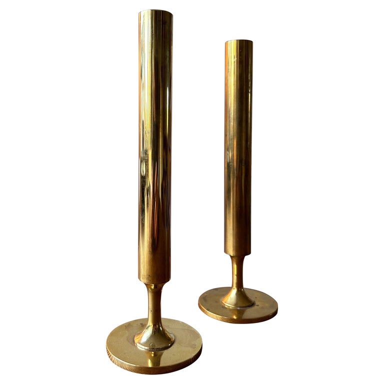 Pair of patinaed brass vases by Pierre Forssell for Skultuna For Sale