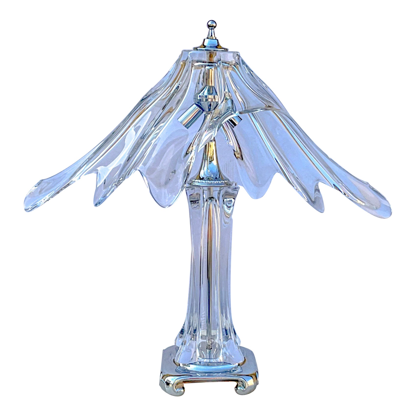 French Organic Modern Art Glass Cofrac Art Verrier Crystal & Chrome Table Lamp