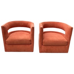 Nathan Anthony Chess Chairs in Orange Upholstery