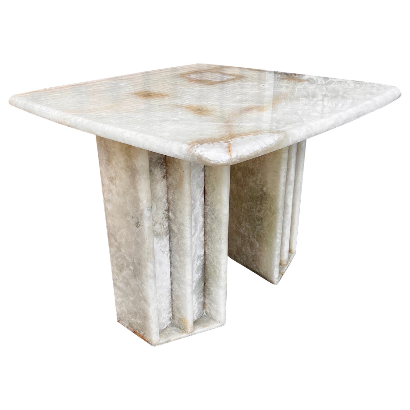 1980s Postmodern White Onyx Marble Occasional Size Table