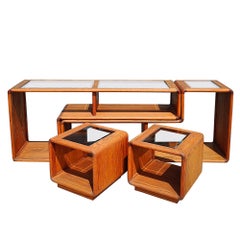 Retro Midcentury Cerused Oak Modular Media Console and Side Tables