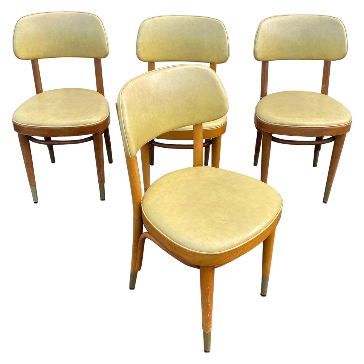1960s Thonet Bentwood Dining Chairs with Yellow Upholstery
