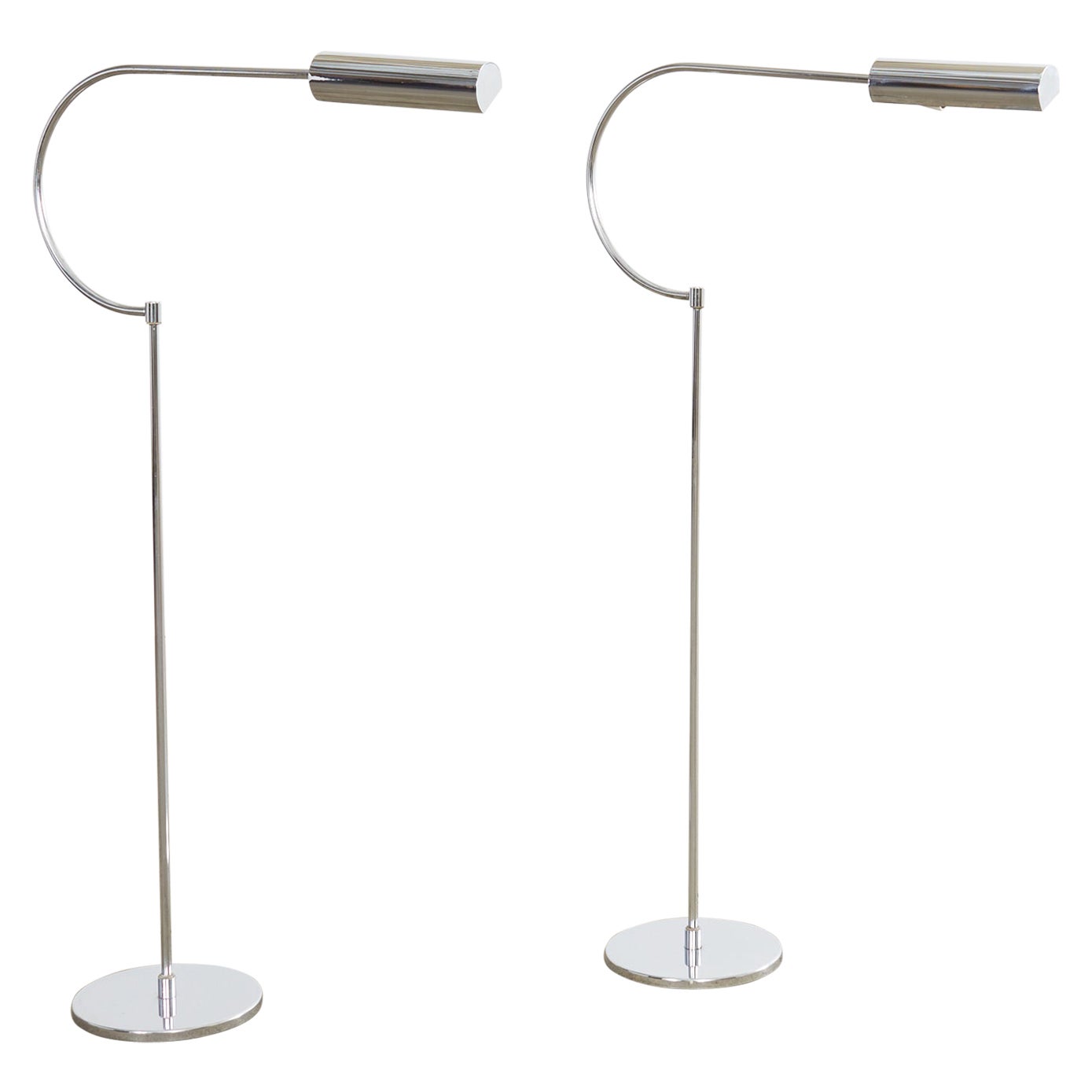 Pair of Mid-Century Raymor Italian Chrome Gooseneck Floor Lamps For Sale