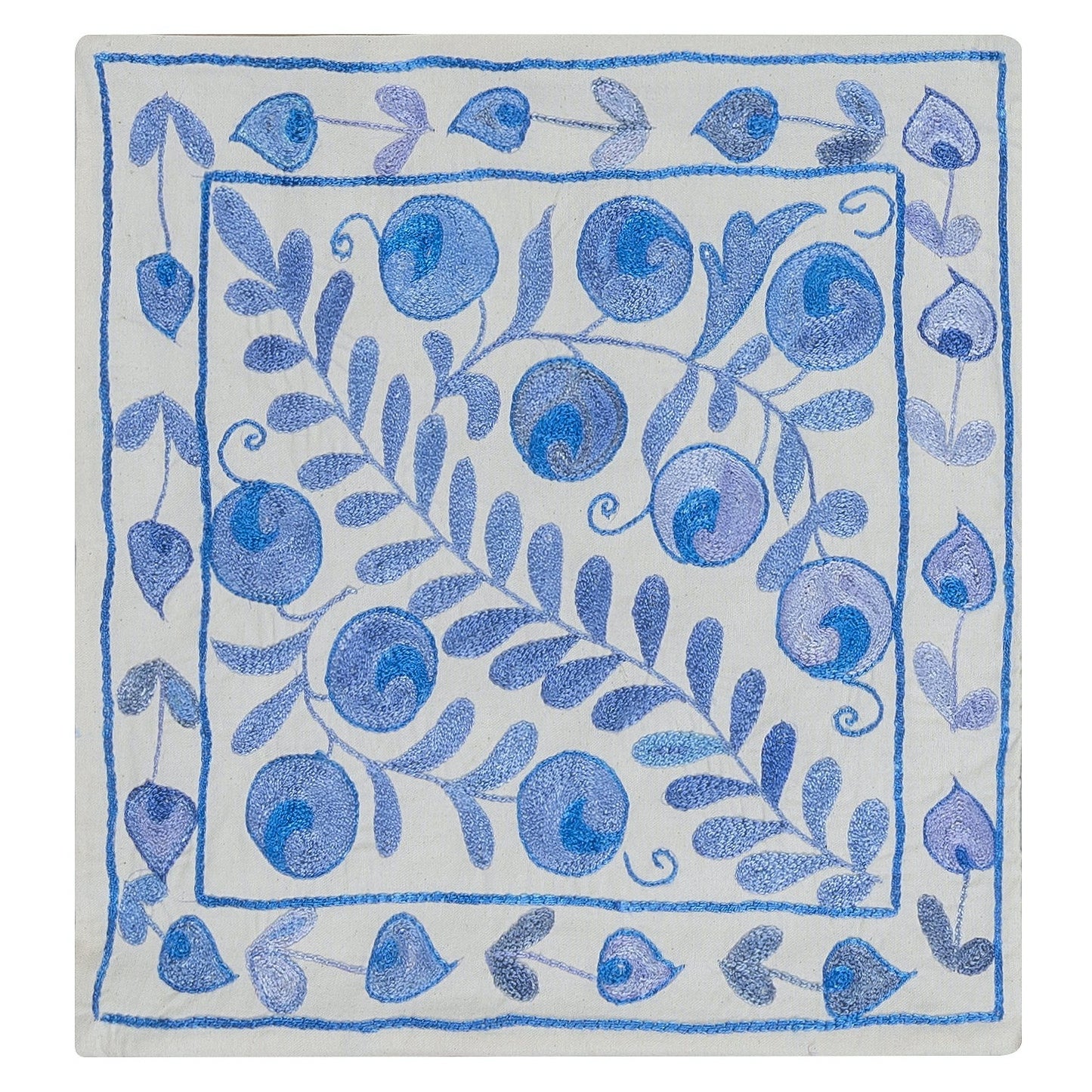 Traditionelle handgefertigte Suzani-Textil-Kissenhülle aus Seide mit Stickerei. 17"x18" im Angebot