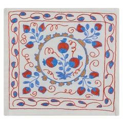 Uzbek Suzani Hand Embroidered Cushion Cover, Silk Decorative Lace Pillow