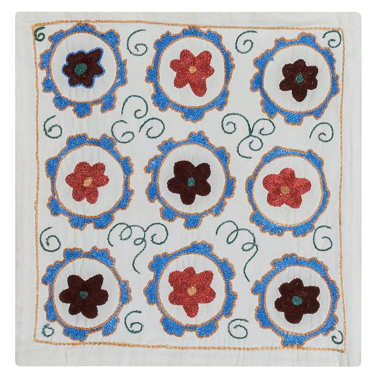 Uzbek Silk Embroidery Lace Pillow Cover, Floral Handmade Suzani Pillow