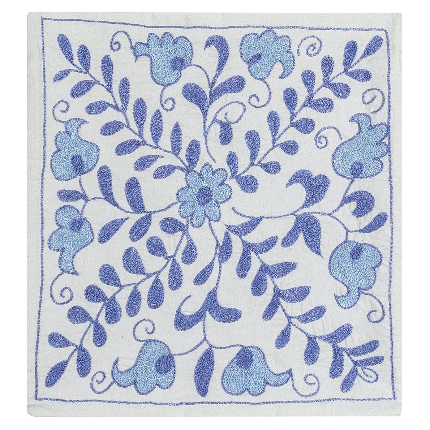 Kissenbezug aus Seide mit Gänseblümchenmuster und Stickerei in Elfenbein & Hellblau
