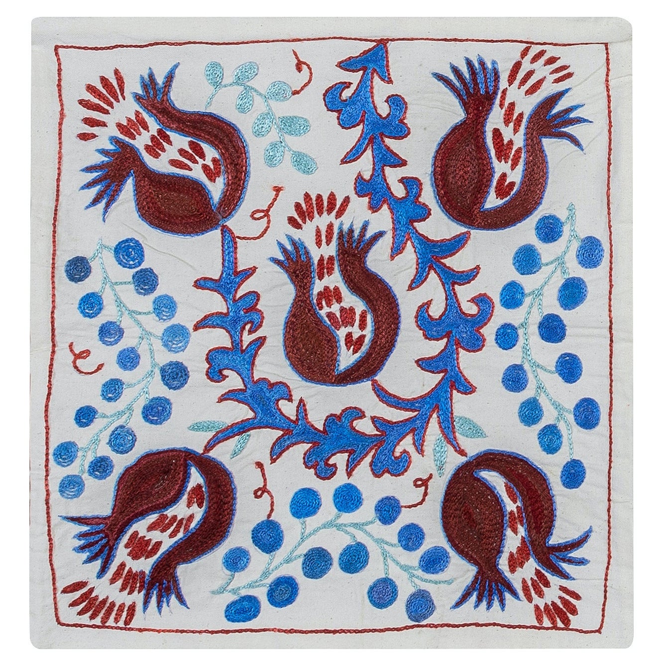 Traditional Silk Embroidery Cushion Cover, Handmade Suzani Pillowcase