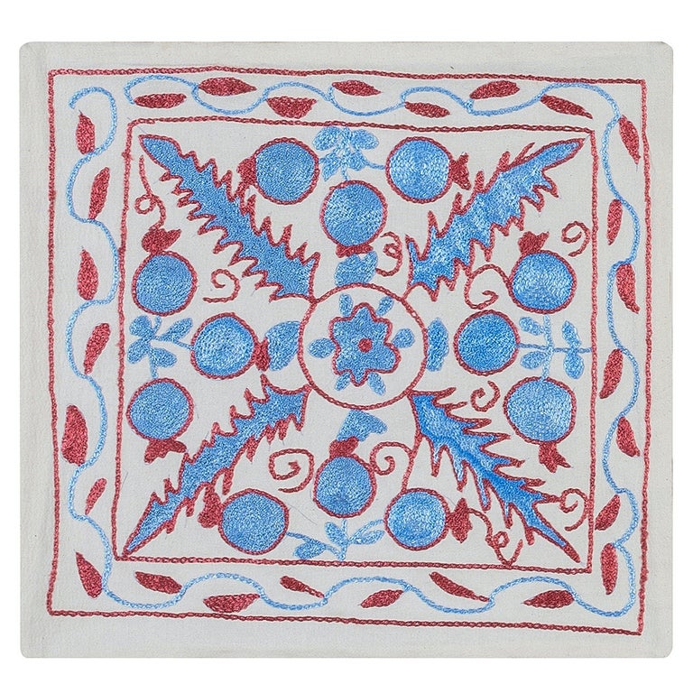 Silk Cushion Cover, Hand Embroidery Toss Pillow, Suzani Lace Pillow For